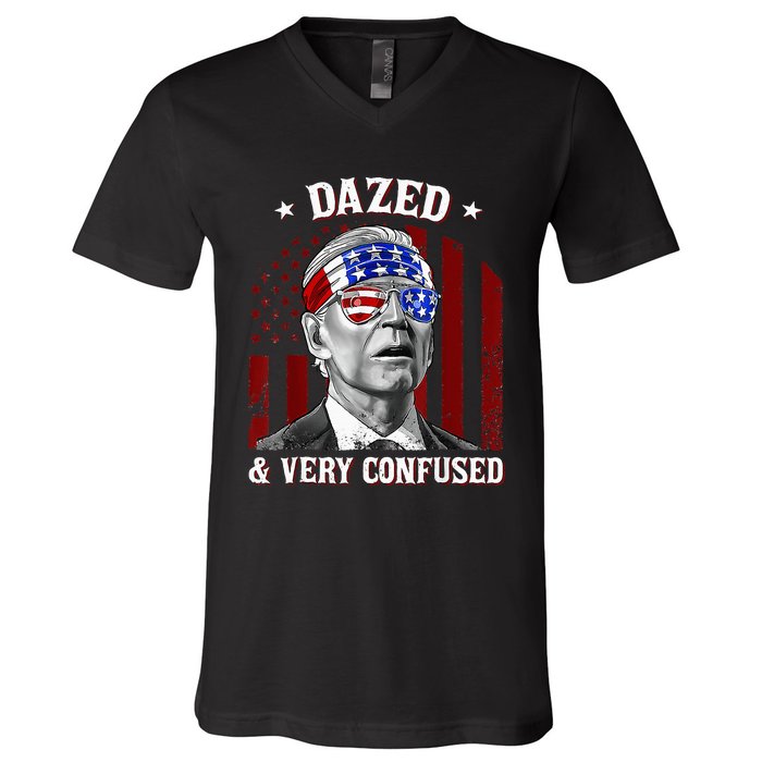 4th Of July Us Flag Funny Joe Biden Dazed And Very Confused V-Neck T-Shirt