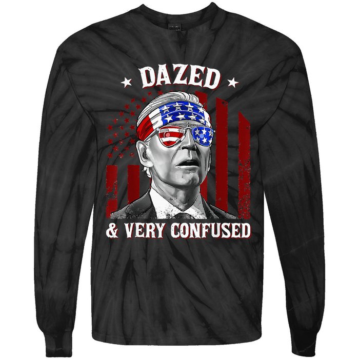 4th Of July Us Flag Funny Joe Biden Dazed And Very Confused Tie-Dye Long Sleeve Shirt