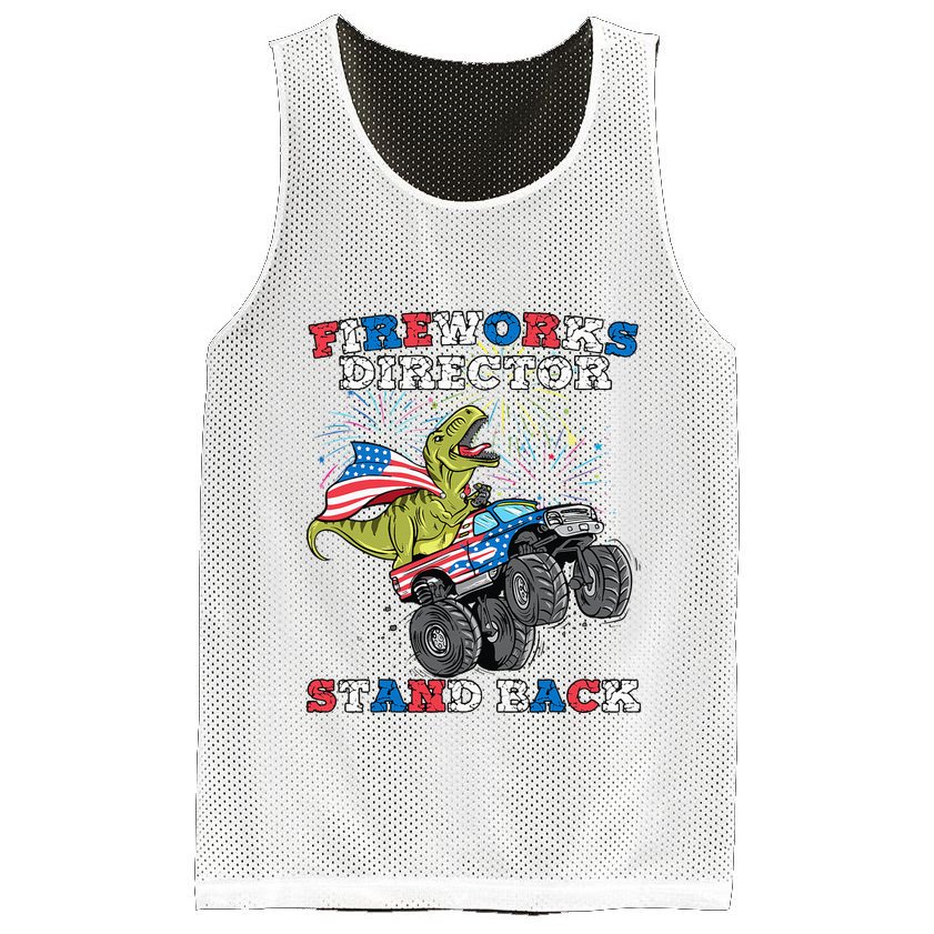 4th of July Fireworks Director T Rex Monster Truck Mesh Reversible Basketball Jersey Tank