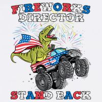 4th of July Fireworks Director T Rex Monster Truck Kids T-Shirt