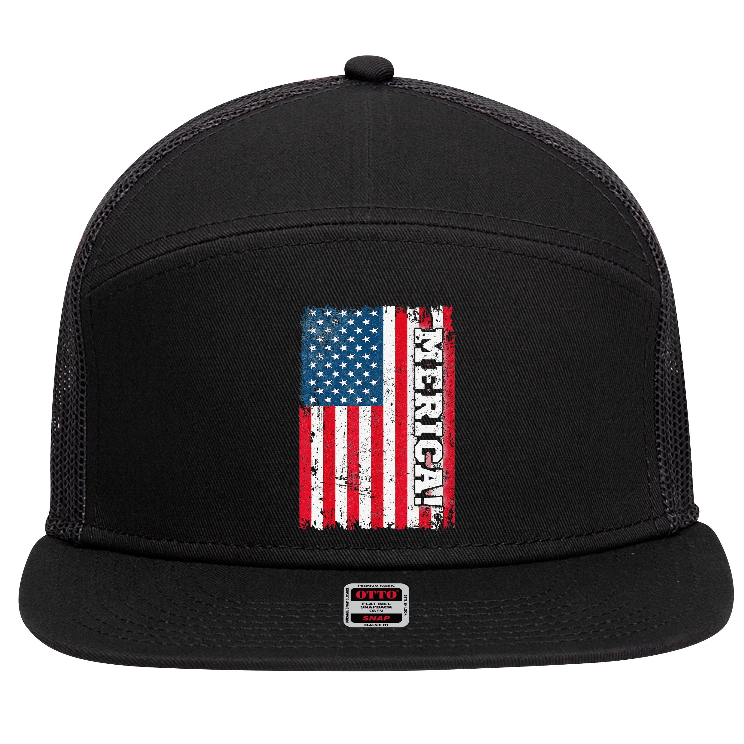 4th of July US Independence American Flag Patriotic 7 Panel Mesh Trucker Snapback Hat