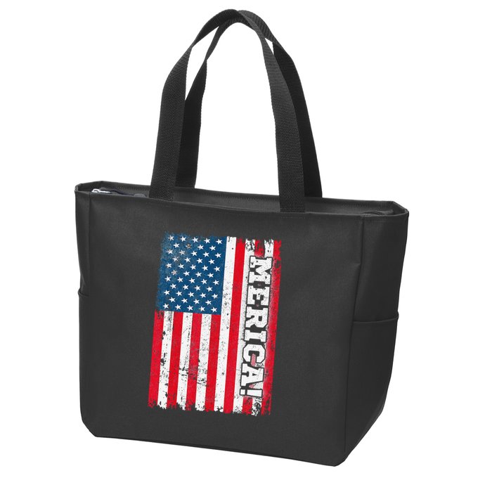 4th of July US Independence American Flag Patriotic Zip Tote Bag