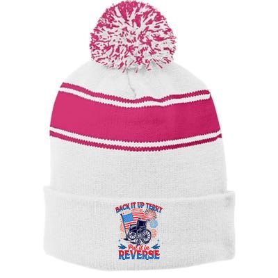 4th Of July Veteran Back Its Up Terry Put Its In Reverse Stripe Pom Pom Beanie