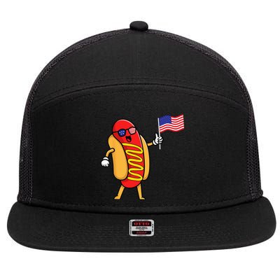 4th of July Hot Dog Hotdog 4th of July 7 Panel Mesh Trucker Snapback Hat