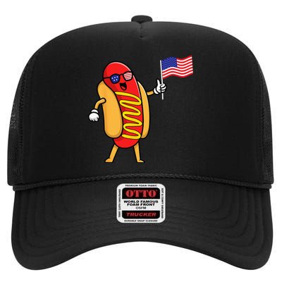 4th of July Hot Dog Hotdog 4th of July High Crown Mesh Back Trucker Hat