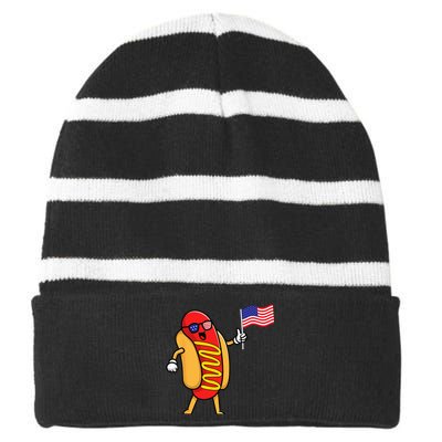 4th of July Hot Dog Hotdog 4th of July Striped Beanie with Solid Band