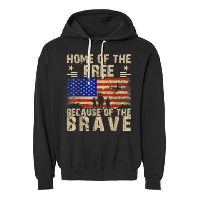 4th Of July USA Flag Home Of The Free Because Of The Brave Garment-Dyed Fleece Hoodie