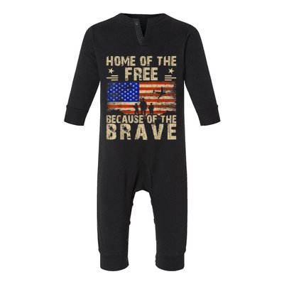 4th Of July USA Flag Home Of The Free Because Of The Brave Infant Fleece One Piece