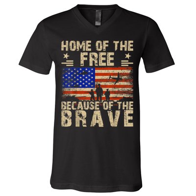 4th Of July USA Flag Home Of The Free Because Of The Brave V-Neck T-Shirt