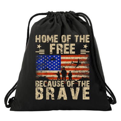 4th Of July USA Flag Home Of The Free Because Of The Brave Drawstring Bag