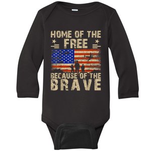 4th Of July USA Flag Home Of The Free Because Of The Brave Baby Long Sleeve Bodysuit