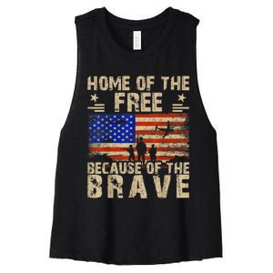 4th Of July USA Flag Home Of The Free Because Of The Brave Women's Racerback Cropped Tank