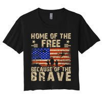 4th Of July USA Flag Home Of The Free Because Of The Brave Women's Crop Top Tee