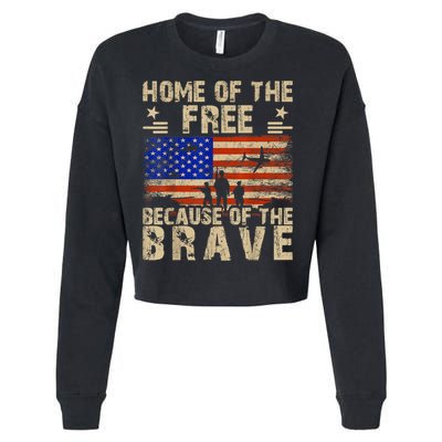 4th Of July USA Flag Home Of The Free Because Of The Brave Cropped Pullover Crew