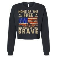4th Of July USA Flag Home Of The Free Because Of The Brave Cropped Pullover Crew