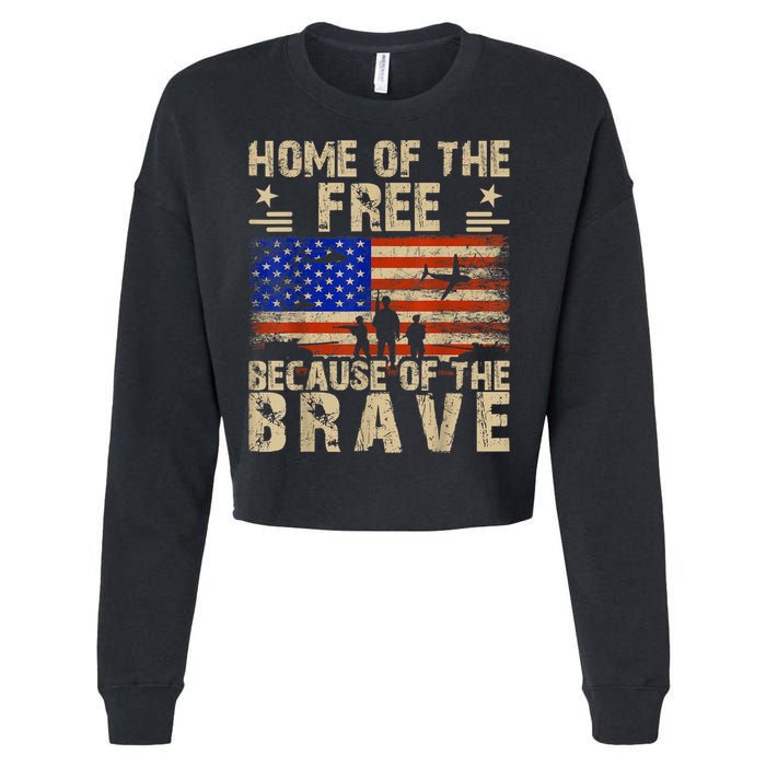 4th Of July USA Flag Home Of The Free Because Of The Brave Cropped Pullover Crew