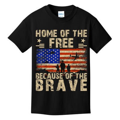 4th Of July USA Flag Home Of The Free Because Of The Brave Kids T-Shirt