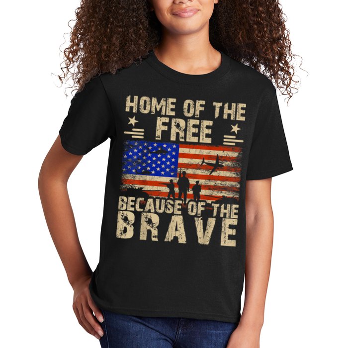 4th Of July USA Flag Home Of The Free Because Of The Brave Kids T-Shirt