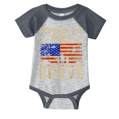 4th Of July USA Flag Home Of The Free Because Of The Brave Infant Baby Jersey Bodysuit