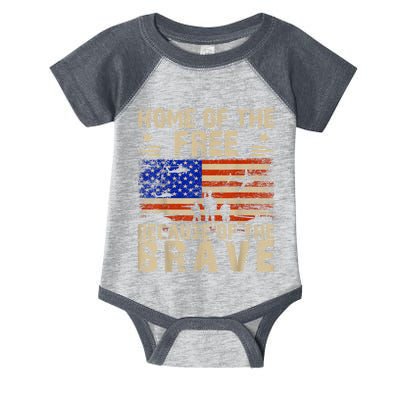 4th Of July USA Flag Home Of The Free Because Of The Brave Infant Baby Jersey Bodysuit