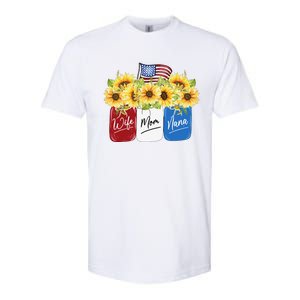 4th Of July Wife Mom Nana Sunflower With American Flag Softstyle CVC T-Shirt