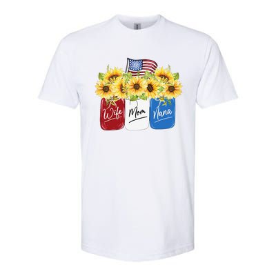 4th Of July Wife Mom Nana Sunflower With American Flag Softstyle® CVC T-Shirt