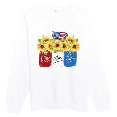 4th Of July Wife Mom Nana Sunflower With American Flag Premium Crewneck Sweatshirt