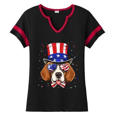 4th of July Patriotic Beagle American USA Flag Beagle Lovers Ladies Halftime Notch Neck Tee