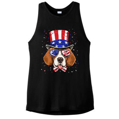 4th of July Patriotic Beagle American USA Flag Beagle Lovers Ladies PosiCharge Tri-Blend Wicking Tank