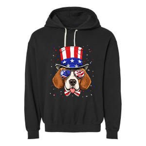 4th of July Patriotic Beagle American USA Flag Beagle Lovers Garment-Dyed Fleece Hoodie