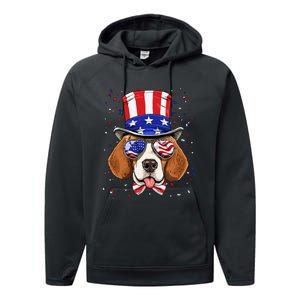 4th of July Patriotic Beagle American USA Flag Beagle Lovers Performance Fleece Hoodie