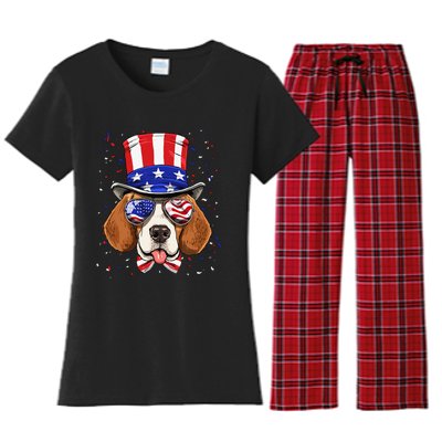 4th of July Patriotic Beagle American USA Flag Beagle Lovers Women's Flannel Pajama Set