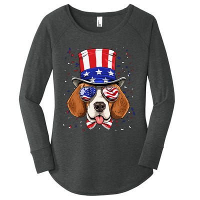 4th of July Patriotic Beagle American USA Flag Beagle Lovers Women's Perfect Tri Tunic Long Sleeve Shirt