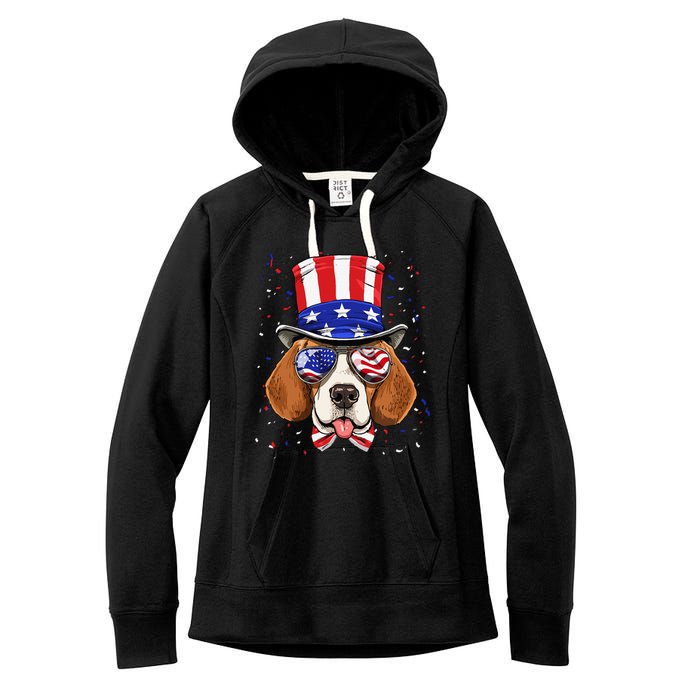 4th of July Patriotic Beagle American USA Flag Beagle Lovers Women's Fleece Hoodie