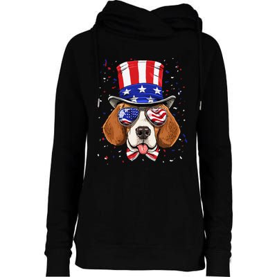 4th of July Patriotic Beagle American USA Flag Beagle Lovers Womens Funnel Neck Pullover Hood