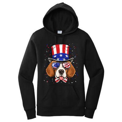 4th of July Patriotic Beagle American USA Flag Beagle Lovers Women's Pullover Hoodie