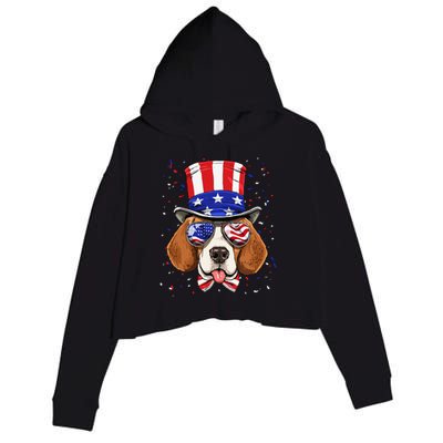 4th of July Patriotic Beagle American USA Flag Beagle Lovers Crop Fleece Hoodie