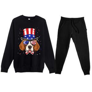 4th of July Patriotic Beagle American USA Flag Beagle Lovers Premium Crewneck Sweatsuit Set