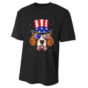 4th of July Patriotic Beagle American USA Flag Beagle Lovers Performance Sprint T-Shirt