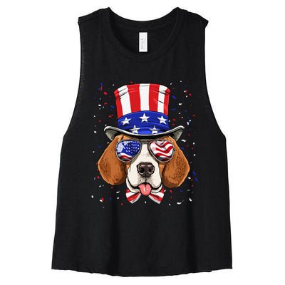 4th of July Patriotic Beagle American USA Flag Beagle Lovers Women's Racerback Cropped Tank