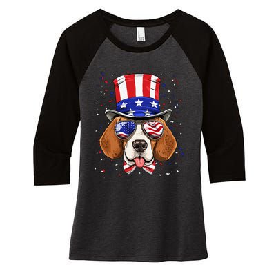 4th of July Patriotic Beagle American USA Flag Beagle Lovers Women's Tri-Blend 3/4-Sleeve Raglan Shirt