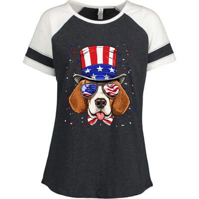 4th of July Patriotic Beagle American USA Flag Beagle Lovers Enza Ladies Jersey Colorblock Tee