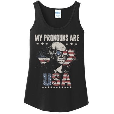 4th of July My Pronouns Are USA Flag Ladies Essential Tank