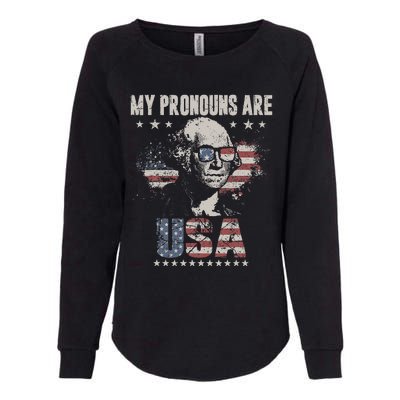 4th of July My Pronouns Are USA Flag Womens California Wash Sweatshirt