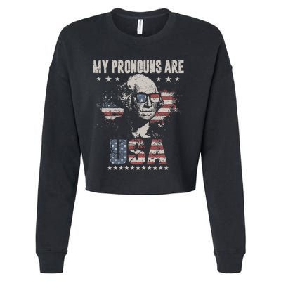 4th of July My Pronouns Are USA Flag Cropped Pullover Crew