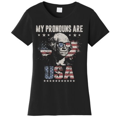 4th of July My Pronouns Are USA Flag Women's T-Shirt