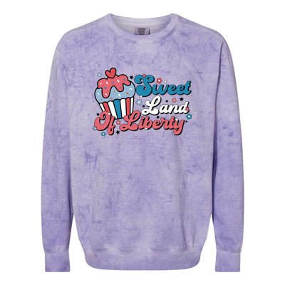 4th Of July Retro Sweet Land Of Liberty Gift Colorblast Crewneck Sweatshirt