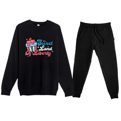 4th Of July Retro Sweet Land Of Liberty Gift Premium Crewneck Sweatsuit Set