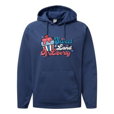 4th Of July Retro Sweet Land Of Liberty Gift Performance Fleece Hoodie