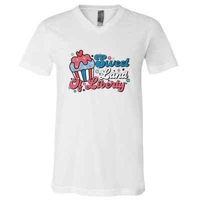 4th Of July Retro Sweet Land Of Liberty Gift V-Neck T-Shirt